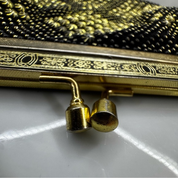 vintage 70s black studded purse beaded evening bag handbag w kiss clasp closure - Picture 8 of 10